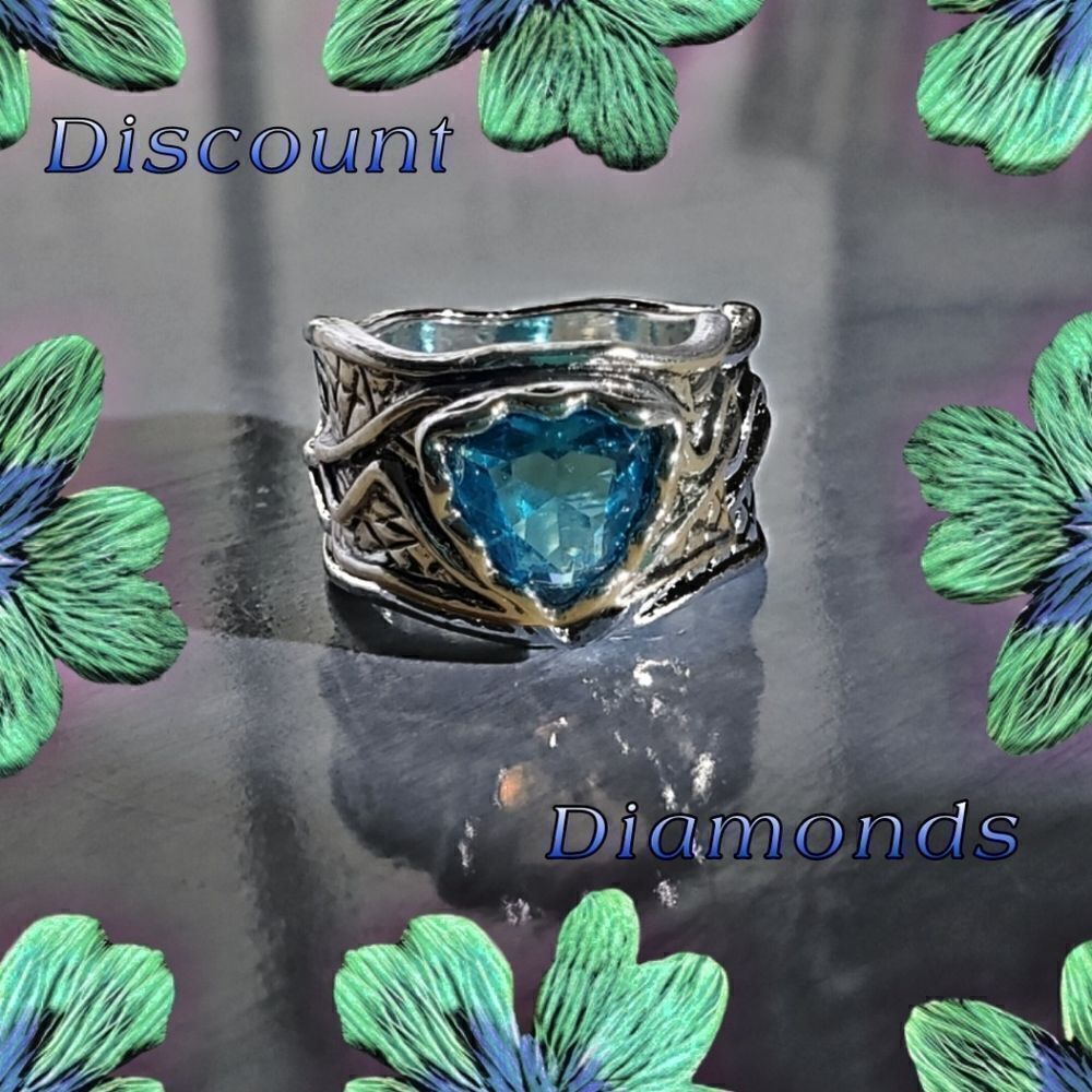 Heart Shaped Blue Topaz Ring on 925 Silver Antique Band